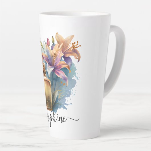 Gepersonaliseerde Floral Waterverf Lelies Latte Mok (Rechterhoek)