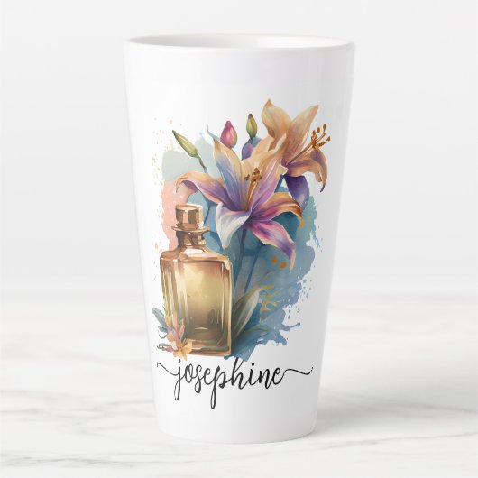 Gepersonaliseerde Floral Waterverf Lelies Latte Mok (Voorkant)
