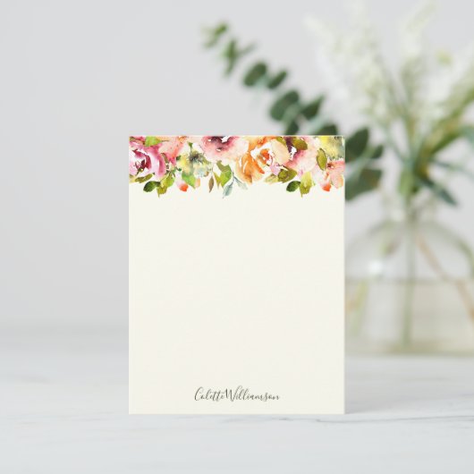 Gepersonaliseerde Floral Waterverf Rustic Land Notitiekaartje (Staand voorkant)