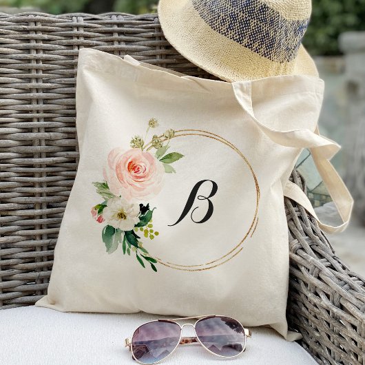 gepersonaliseerde Floral Wreath Canvas tas Bridesm