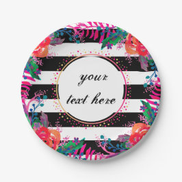 gepersonaliseerde florale bundels en zwarte strips papieren bordje