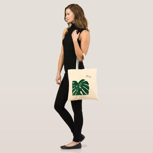 gepersonaliseerde florale canvas tas monstera leaf (Voorkant (model))