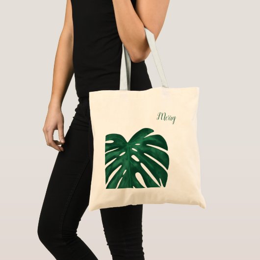 gepersonaliseerde florale canvas tas monstera leaf (Voorkant (product))