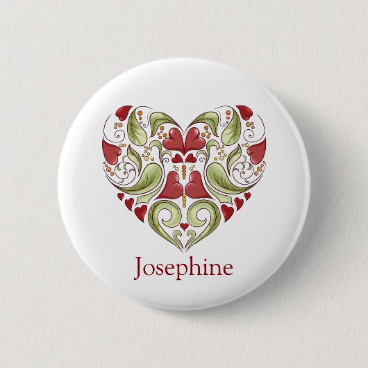 Gepersonaliseerde Flourish Heart Button (Voorkant)