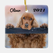 Gepersonaliseerde fluffy Brown Cocker Spaniel Dog Keramisch Ornament (Voorkant)