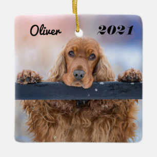 Gepersonaliseerde fluffy Brown Cocker Spaniel Dog Keramisch Ornament