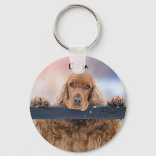 Gepersonaliseerde fluffy Brown Cocker Spaniel Dog Sleutelhanger