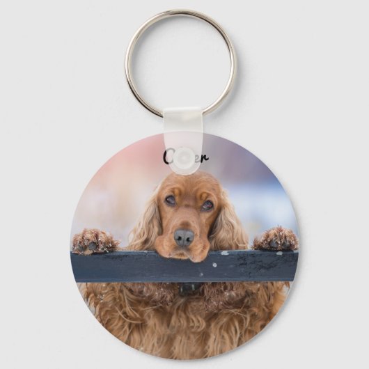 Gepersonaliseerde fluffy Brown Cocker Spaniel Dog Sleutelhanger (Voorkant)