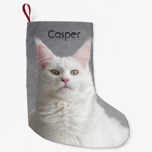 Gepersonaliseerde fluffy White Maine Coon Cat Kleine Kerstsok