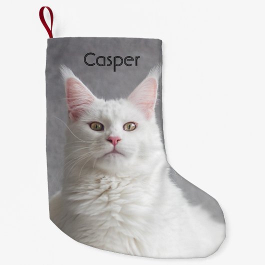 Gepersonaliseerde fluffy White Maine Coon Cat Kleine Kerstsok (Voorkant)