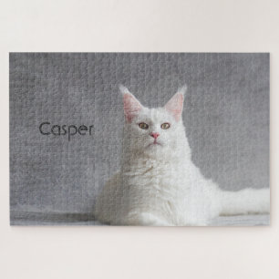 Gepersonaliseerde fluffy White Maine Coon Cat Legpuzzel