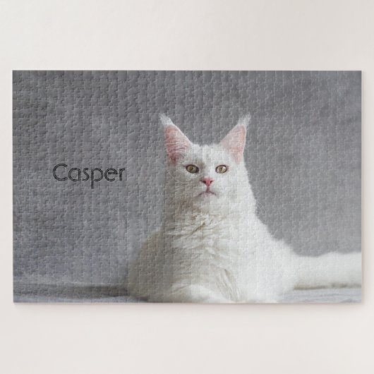 Gepersonaliseerde fluffy White Maine Coon Cat Legpuzzel (Horizontaal)
