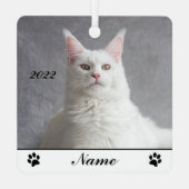 Gepersonaliseerde fluffy White Maine Coon Cat Metalen Ornament (Achterkant)