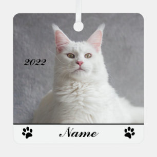 Gepersonaliseerde fluffy White Maine Coon Cat Metalen Ornament