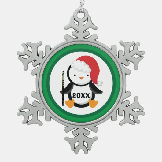 Gepersonaliseerde Flute Kerstpinguïn Tin Sneeuwvlok Ornament (Voorkant)