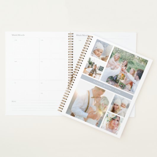 Gepersonaliseerde Fog Grey Fotocollage Planner (Display)