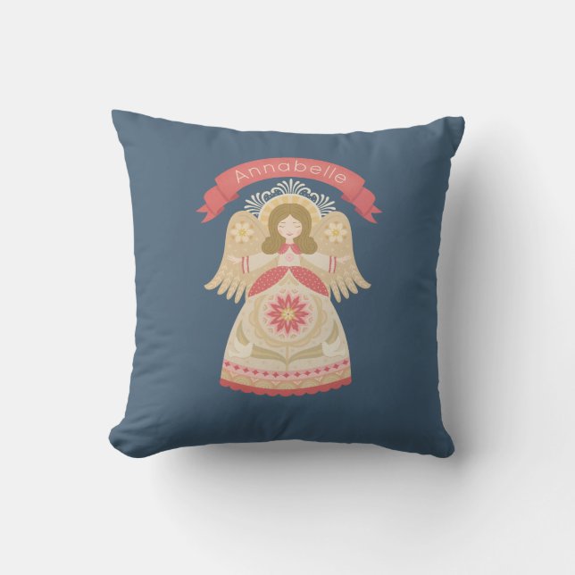 Gepersonaliseerde Folk Art Angel Kussen (Voorkant)