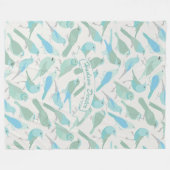 Gepersonaliseerde Folk Art Blauw en Mint Bird Patr Fleece Deken (Voorkant (Horizontaal))