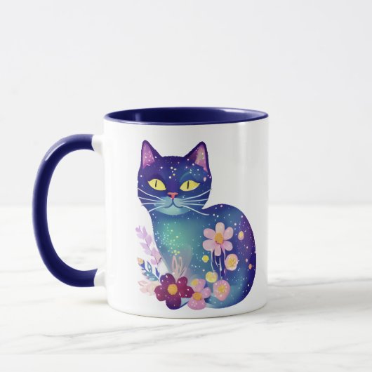 Gepersonaliseerde Folk Art Bloemen en Kat Mok (Links)