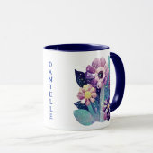 Gepersonaliseerde Folk Art Bloemen en Kat Mok (Voorkant rechts)