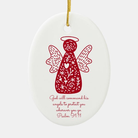 Gepersonaliseerde Folk Art Rode Engel Scandinavisc Keramisch Ornament (Voorkant)