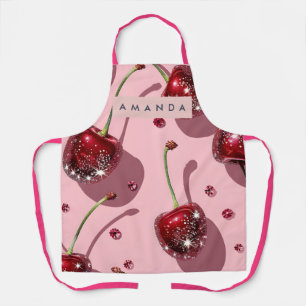 Gepersonaliseerde Fonkelende Rode Kersen Glamour Schort