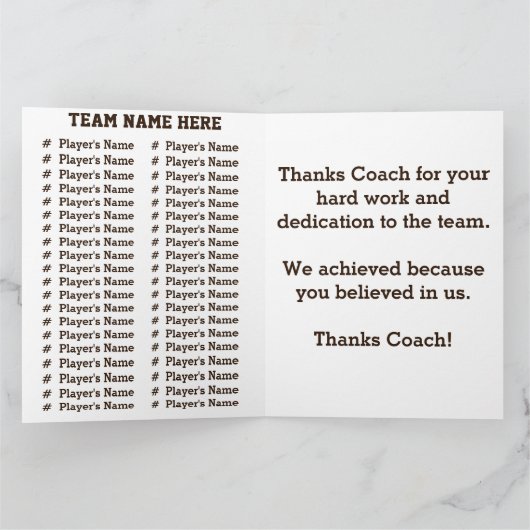 Gepersonaliseerde Football Coach Kaart, Spelers NA Bedankkaart (Binnen)
