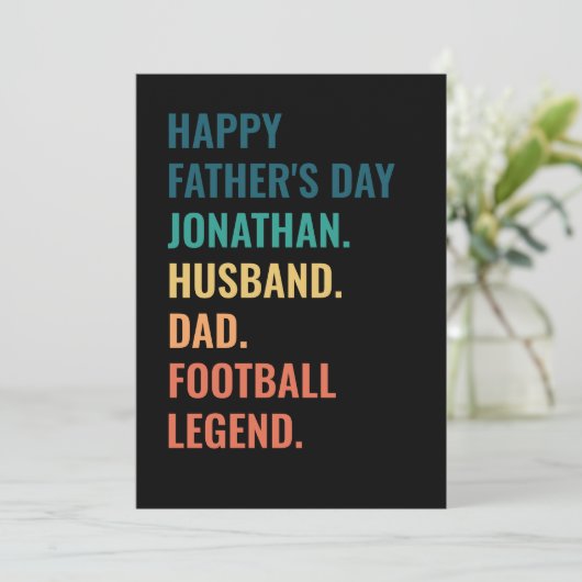 Gepersonaliseerde Football Legend Man Vaderdag Feestdagenkaart (Staand voorkant)