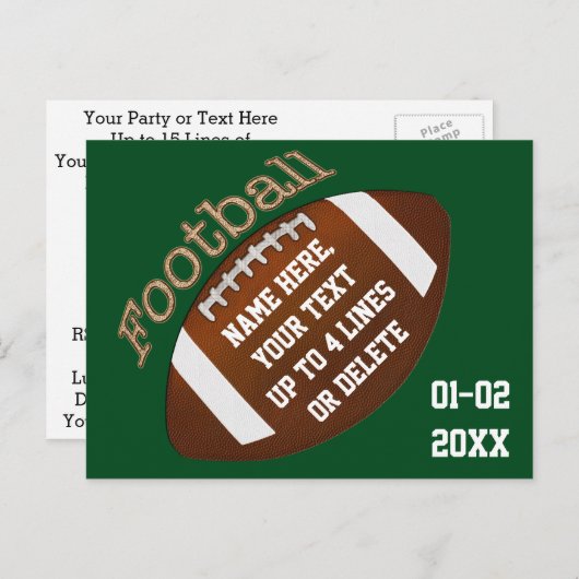 Gepersonaliseerde Football Party Nodigt elke KLEUR Uitnodiging Briefkaart (Voorkant / Achterkant)