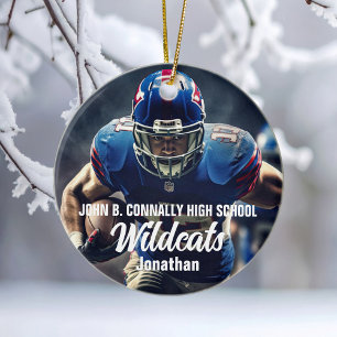 Gepersonaliseerde Football Player Foto High School Keramisch Ornament