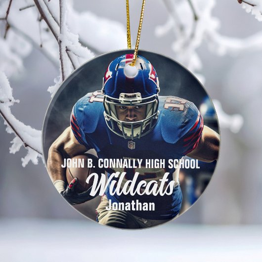 Gepersonaliseerde Football Player Foto High School Keramisch Ornament