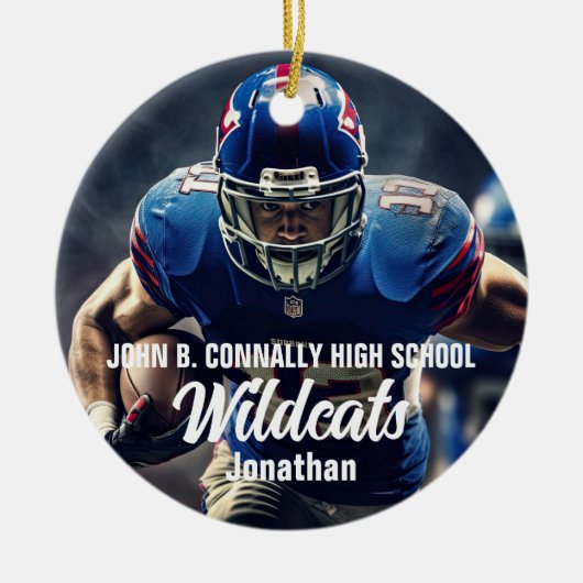 Gepersonaliseerde Football Player Foto High School Keramisch Ornament (Voorkant)