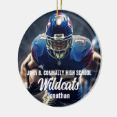 Gepersonaliseerde Football Player Foto High School Keramisch Ornament (Links)