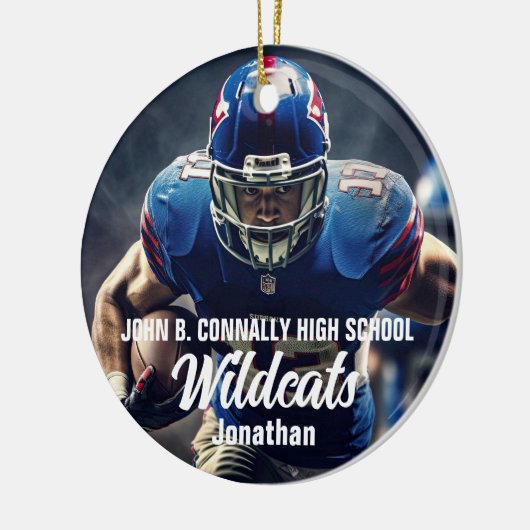 Gepersonaliseerde Football Player Foto High School Keramisch Ornament (Links)