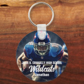 Gepersonaliseerde Football Player Foto High School Sleutelhanger (Voorkant)