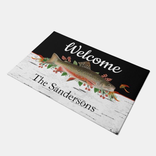 Gepersonaliseerde forel vliegen vissen welkom deur deurmat (Schuin)
