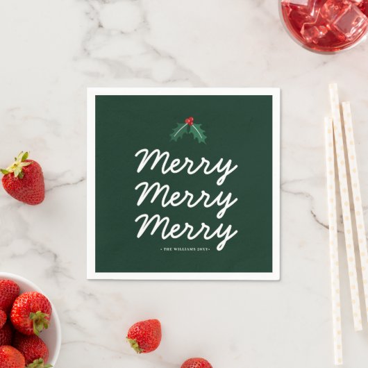Gepersonaliseerde Forest Green Merry Christmas Servet (Insitu)