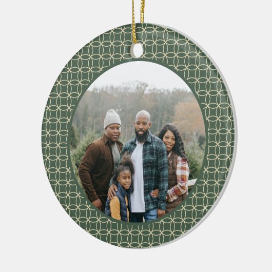 Gepersonaliseerde Forest Green Pattern Kerstfoto Keramisch Ornament (Links)