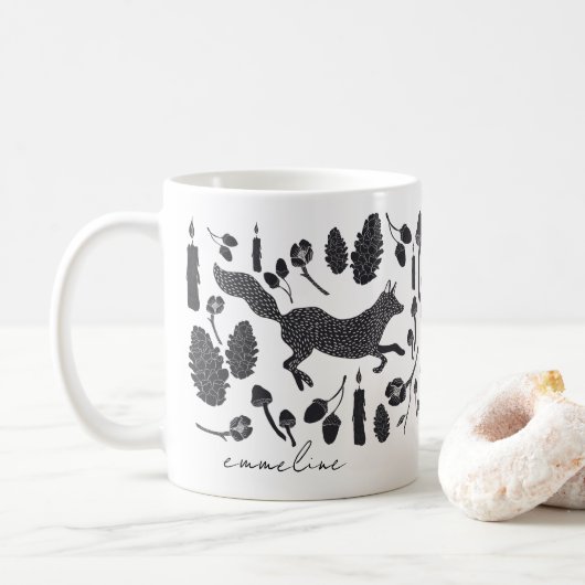 Gepersonaliseerde Forest Woodland Fox Animal Koffiemok (Met donut)