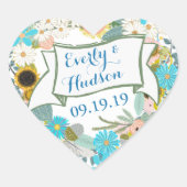 Gepersonaliseerde Forever Aqua en Roze Garland Wed Hart Sticker (Voorkant)