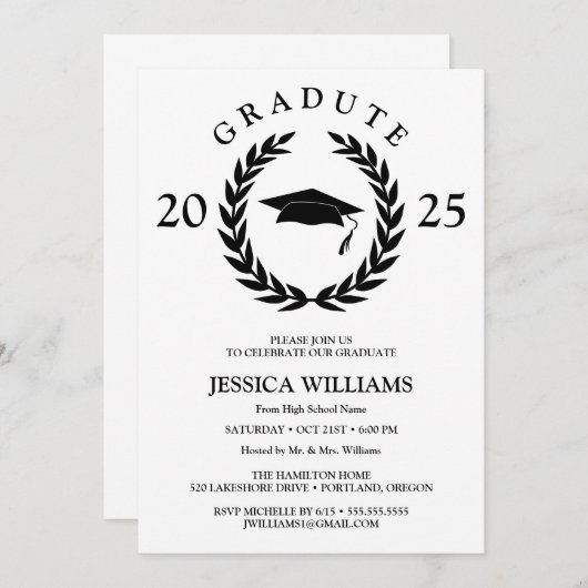 Gepersonaliseerde formele Laurel Wreath Graduation Kaart (Voorkant / Achterkant)