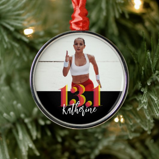 Gepersonaliseerde foto 13.1 halve marathon lopen metalen ornament (Boom)