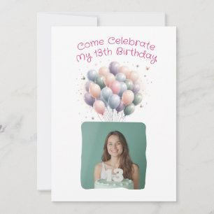 Gepersonaliseerde foto 13e verjaardag ballonnen kaart