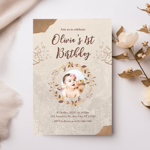Gepersonaliseerde foto 1e verjaardag bruin kaart