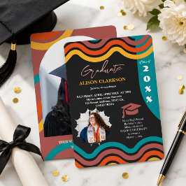 Gepersonaliseerde foto 2025 Retro funky afstuderen Kaart