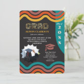 Gepersonaliseerde foto 2025 Retro Funky Afstuderen Kaart (Staand voorkant)