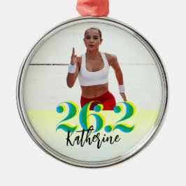 Gepersonaliseerde foto 26.2 Marathon Running Green Metalen Ornament