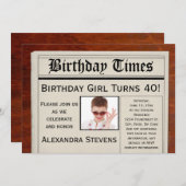 Gepersonaliseerde foto 40e verjaardagsfeestkrant kaart (Voorkant / Achterkant)