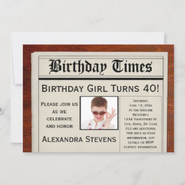 Gepersonaliseerde foto 40e verjaardagsfeestkrant kaart
