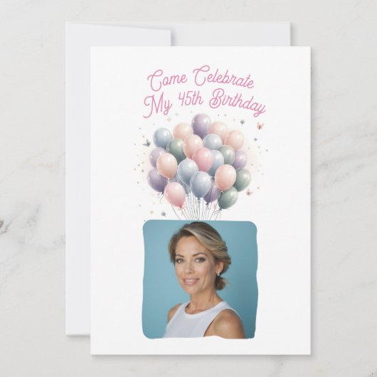 Gepersonaliseerde foto 45e verjaardag ballonnen kaart (Voorkant)
